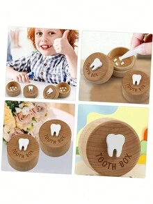 1pc Wooden Tooth Storage Box, Children's Toy, Round Wooden Box For Collecting And Preserving Children's Teeth, Gift For Boys And Girls, Tooth Box - Multicolor - View 8