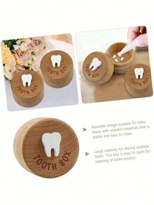 1pc Wooden Tooth Storage Box, Children's Toy, Round Wooden Box For Collecting And Preserving Children's Teeth, Gift For Boys And Girls, Tooth Box - Multicolor - View 6