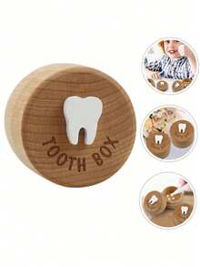 1pc Wooden Tooth Storage Box, Children's Toy, Round Wooden Box For Collecting And Preserving Children's Teeth, Gift For Boys And Girls, Tooth Box - Multicolor - View 9
