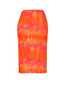Women Skirt with Floral Print Bright Colors Bohemian Style Casual Summer Beach Clothing - Naranja - Ver 9