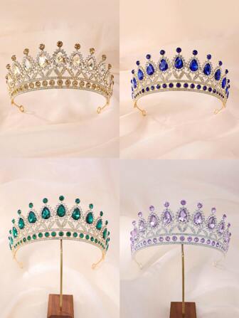 1 件时尚优雅的女士皇冠简约设计多色宝石，适合婚礼、派对、新娘