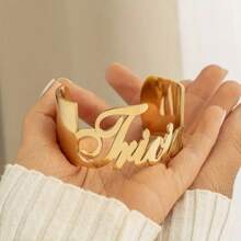 1 pieza Pulsera personalizada de acero inoxidable chapada en oro/plata de 18K, estilo elegante y urbano, diseño personalizable de estilo hip-hop para mujeres, adecuado para uso diario y fiestas, excelente para Acción de Gracias, Navidad, Halloween, Carnaval (solo personalización en inglés) - Multicolor - Ver 4