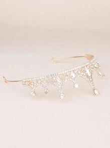 1pc Rhinestone Crown Design Bridal Headband For Wedding Elegant Royal Tiaras Valentine's Day Accessories - Rose Gold - View 5