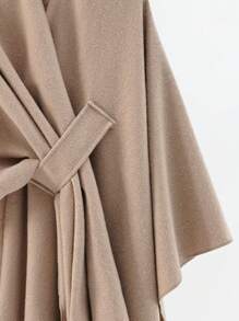 1pc Women Fashion Personalized Snap Button Shawl Collar Travel Jacket Winter Fall - Khaki - View 2