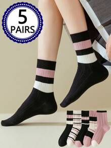 5 双女士秋冬中筒袜，无缝加厚设计，中筒长度，吸汗保暖，不束缚 - 彩色 - 查看 2