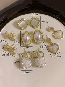 Bộ 5 món trang sức hoa tai đính đá, ngọc trai, trái tim, nơ thanh lịch theo phong cách Pháp cao cấp được cá nhân hóa - Nhiều màu - Xem 7