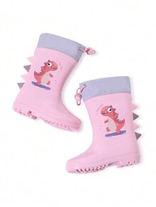 GentleChild 儿童卡通恐龙 3D 防水雨靴，防滑耐磨，柔软舒适的模制结构，防水，易于清洁，适合男孩、女孩、幼儿、婴儿、花园和户外，四季皆宜 - 淺粉色 - 查看 10