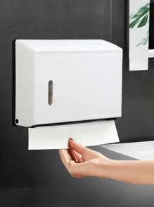 1 件大容量 200+ 张浴室纸巾架盒，ABS 硬塑料，白色/黑色可选，带免打孔安装配件，壁挂式纸巾盒，适用于浴室、厨房、酒店、商业用途，家居浴室装饰浴室收纳秋季装饰，返校 - 白色 - 查看 1