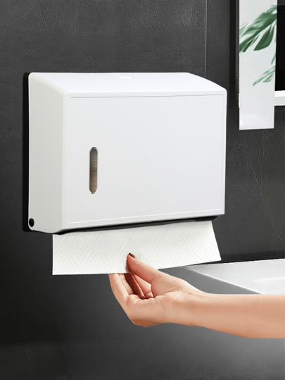 1 pezzo Portarotolo di carta igienica da bagno con grande capacità di oltre 200 fogli, in plastica ABS rigida, opzione bianco/nero, con accessori per installazione senza foratura, portafazzoletti da parete per bagno, cucina, hotel, uso commerciale, decorazione per il bagno di casa, organizer da bagno, decorazione autunnale, ritorno a scuola