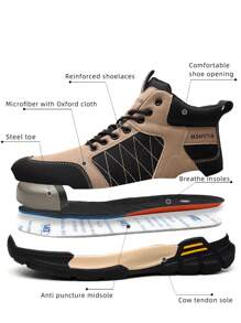 New Men's Hiking Boots With Anti-Smash, Anti-Puncture, Wear-Resistant Cowhide Sole, Steel Closed Toe Safety Boots