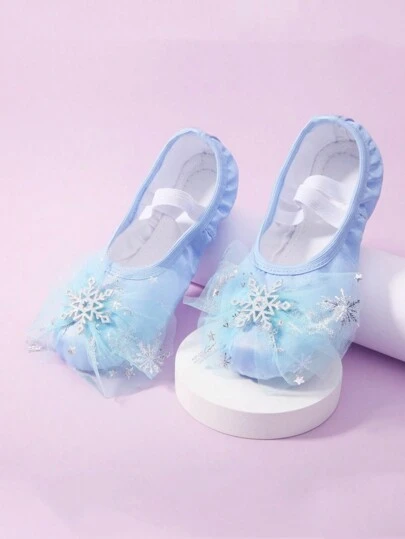 1 双优雅蝴蝶结女童芭蕾舞鞋，防滑软底舞鞋，适合练习表演，四季皆宜，适合圣诞节