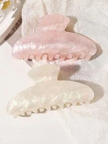 2pcs/Set Minimalist Elegant Vintage Half Circle Hair Claw, Warm Beige And Pink Marble Pattern, Sweet For Tea Party Decoration Claw Clips Hair Clips Hair Jaw Clip Hair Clamps Hair Clutch Hair Catcher Clip, School Stuff, College Fall Winter Hair Accessories For Women For Vacation Outfits Woman - Multicolor - View 2