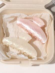 2pcs/Set Minimalist Elegant Vintage Half Circle Hair Claw, Warm Beige And Pink Marble Pattern, Sweet For Tea Party Decoration Claw Clips Hair Clips Hair Jaw Clip Hair Clamps Hair Clutch Hair Catcher Clip, School Stuff, College Fall Winter Hair Accessories For Women For Vacation Outfits Woman - Multicolor - View 4