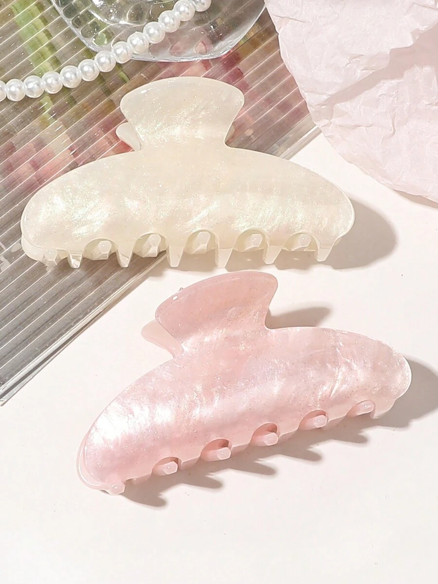 2pcs/Set Minimalist Elegant Vintage Half Circle Hair Claw, Warm Beige And Pink Marble Pattern, Sweet For Tea Party Decoration Claw Clips Hair Clips Hair Jaw Clip Hair Clamps Hair Clutch Hair Catcher Clip, School Stuff, College Fall Winter Hair Accessories For Women For Vacation Outfits Woman - Multicolor - View 1
