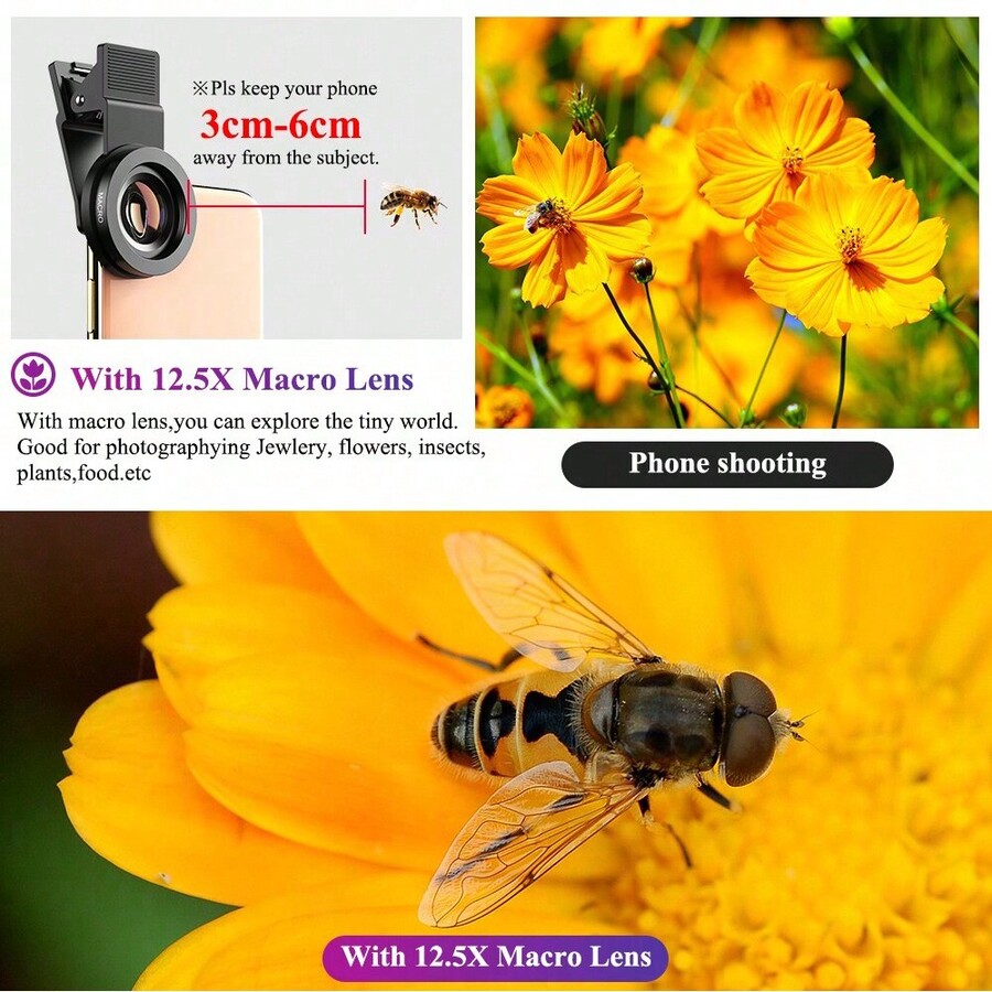 12.5x Macro Lens & 0.45x Super Wide Angle Lens Camera Lens Kit, High