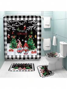 1 cái/4 cái Bộ rèm tắm họa tiết người tuyết mừng Giáng sinh, rèm phòng tắm chống thấm nước có 12 móc, thảm tắm, thảm bồn cầu hình chữ U, nắp bồn cầu, vách ngăn phòng tắm, phụ kiện phòng tắm, đồ trang trí phòng tắm - Nhiều màu - Xem 4