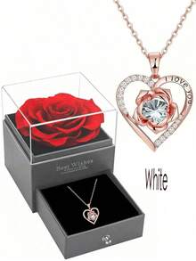 玫瑰花香皂礼品套装，心形玫瑰花瓣，白色、红色和紫色水晶，简约项链吊坠，适合女性，适合送给妈妈、妻子、夫妇、女儿、侄女、女朋友、最好的朋友、室友、亲戚、自己。适合圣诞节、情人节、周年纪念日、母亲节、毕业典礼、生日、婚礼圣诞礼物 - 愛心項鍊 - 查看 2