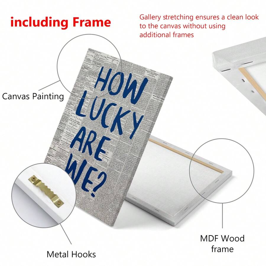 1pc, Canvas Hanging, How Lucky We Are Art Wall Art Print, Navy Blue