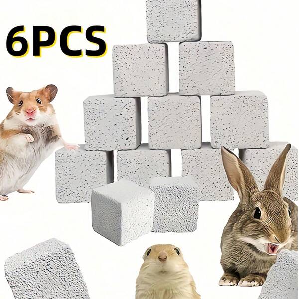 1 pieza/Set de 6 Piedras volcánicas cuadradas pequeñas para mascotas, suplemento natural de calcio, adecuado para hámsters, conejillos de indias, conejos y otros animales pequeños para masticar