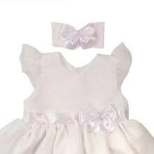 Dress For Baby Girl, Little Dress With Headband, 100% Cotton - 白色 - 查看 2