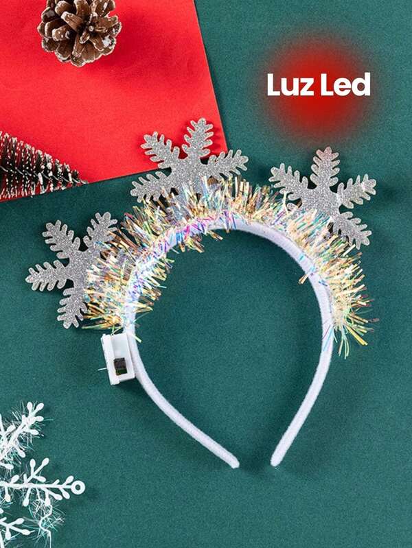 C&J FLORI 1 Pieza Diadema Navideña De Copos De Nieve Con Luz Led Multicolor Para Dama Niña Fiestas