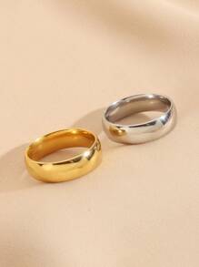 两件套不锈钢简约抛光金银戒指，适合日常佩戴或作为礼物 - 彩色 - 查看 2