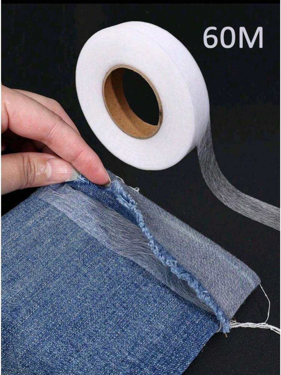 1/2/3cm Wide X 60m White Double-Sided Adhesive Non-Woven Thermal Fusion Fabric Lining, Thin Fusible Bonding Tape For Clothing Accessories, Edge Binder