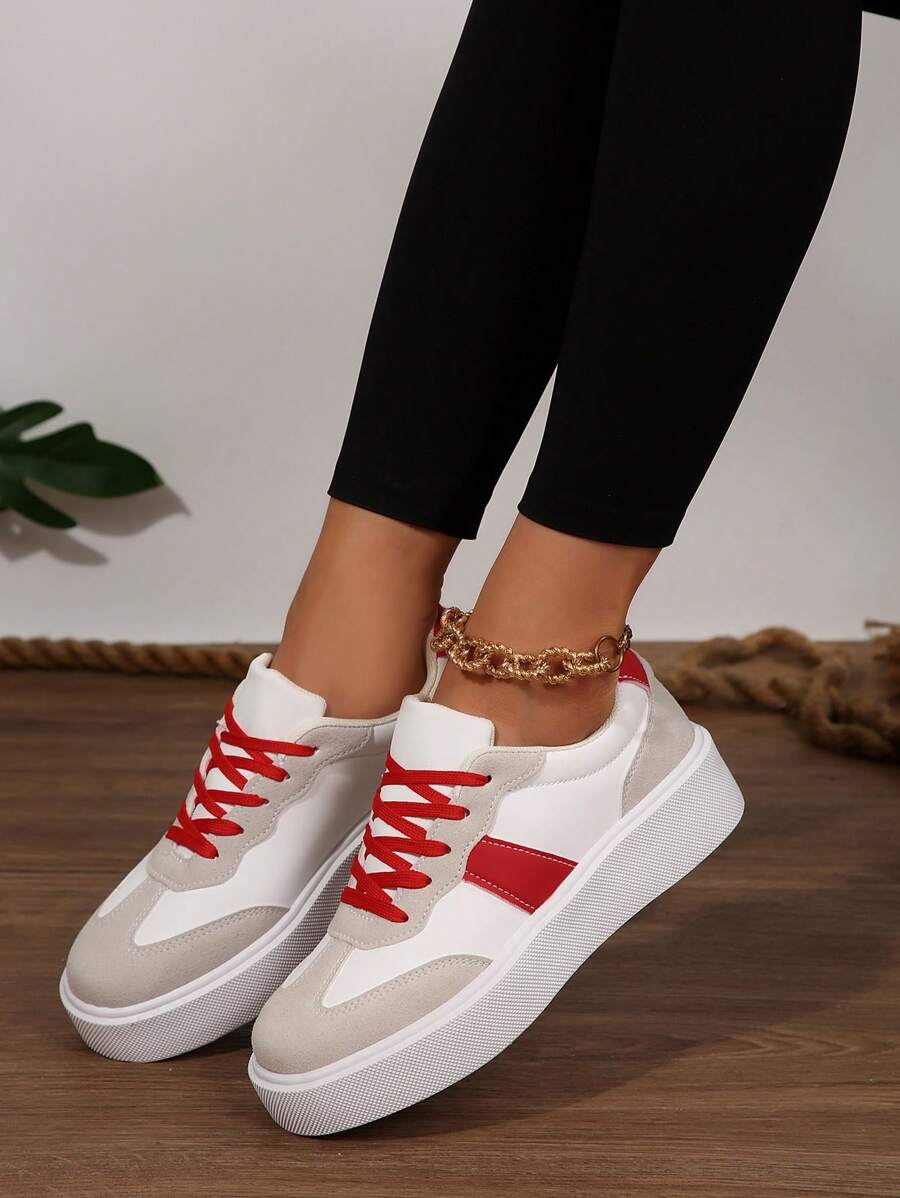 Thick Sole Casual White Sneakers, Women's Platform Athletic Trainers