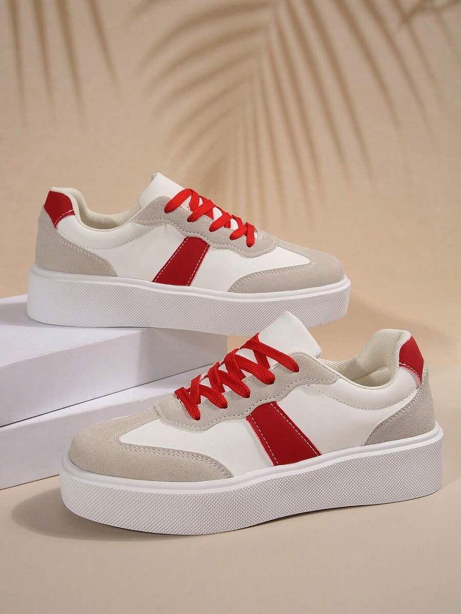 Thick Sole Casual White Sneakers, Women's Platform Athletic Trainers