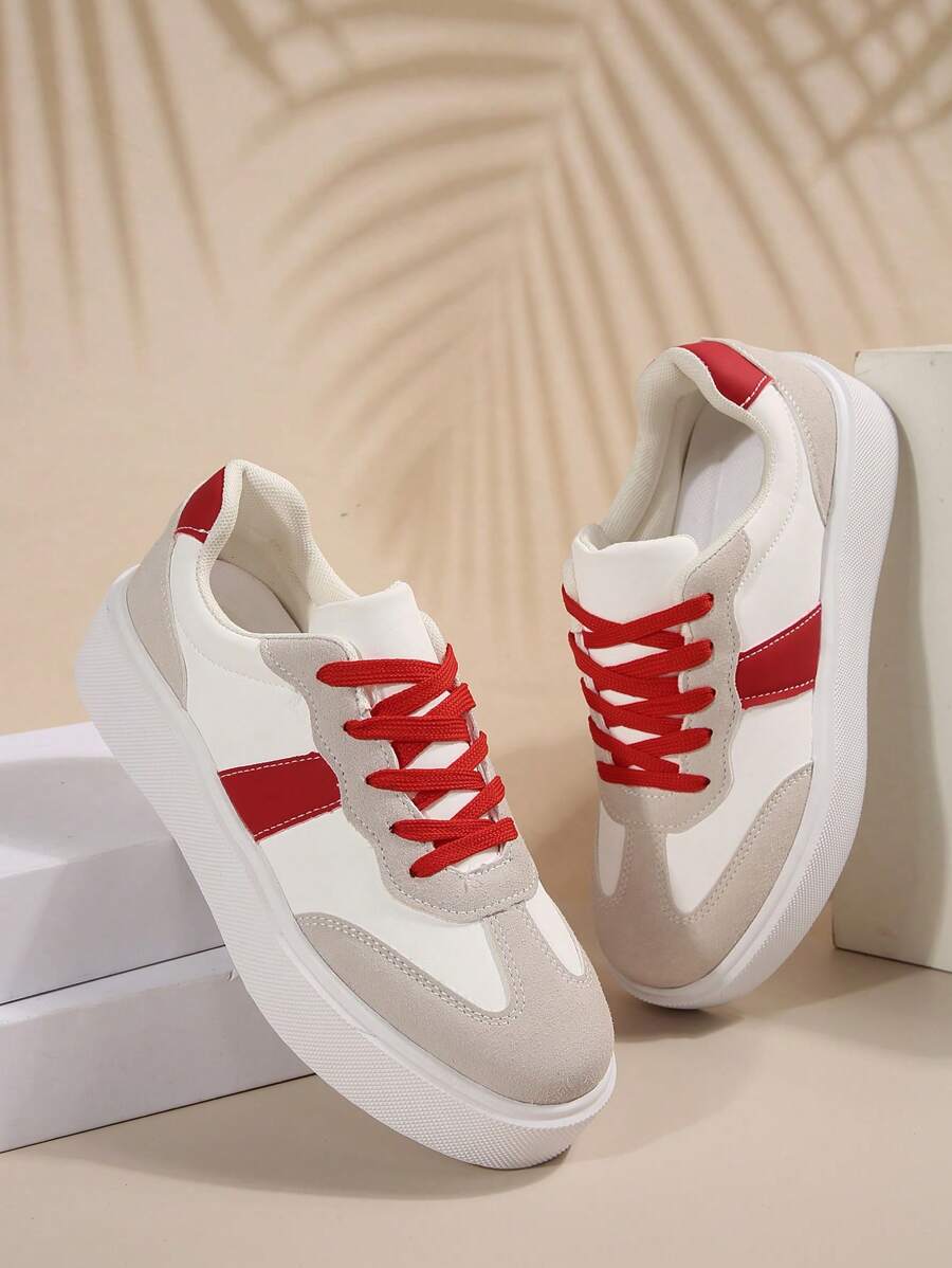 Thick Sole Casual White Sneakers, Women's Platform Athletic Trainers