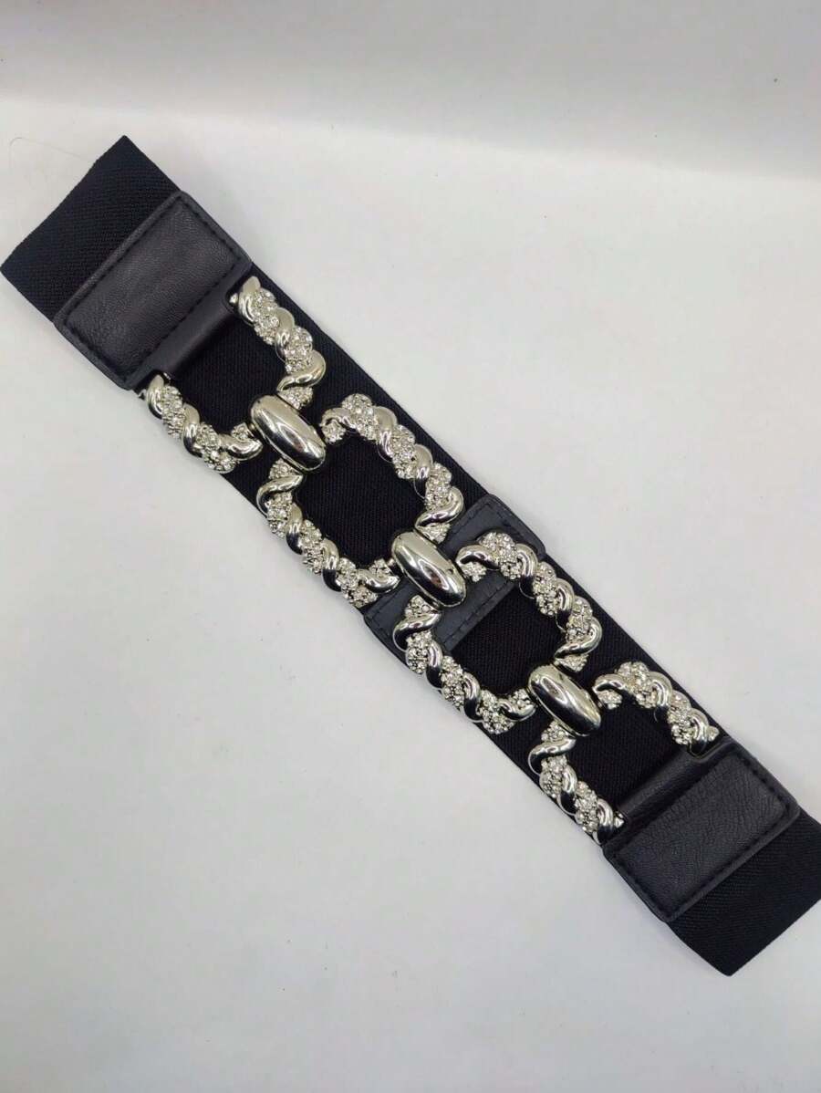 2024 Fashion New Women's Metal Thick Chain Belt Wide Elastic Belt With Coat Sweater Skirt Decorative - 銀色 - 查看 1