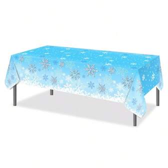 1pc 130*220CM (51*86.6Inch) Thickened PE Material Disposable Blue Snowflake Tablecloth For Frozen Theme Birthday Snow Queen And Christmas Day Party Decorations Supplies