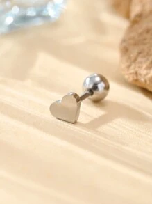 1 件装不锈钢简约心形光滑简约迷你耳钉耳环适合女士日常佩戴情人节