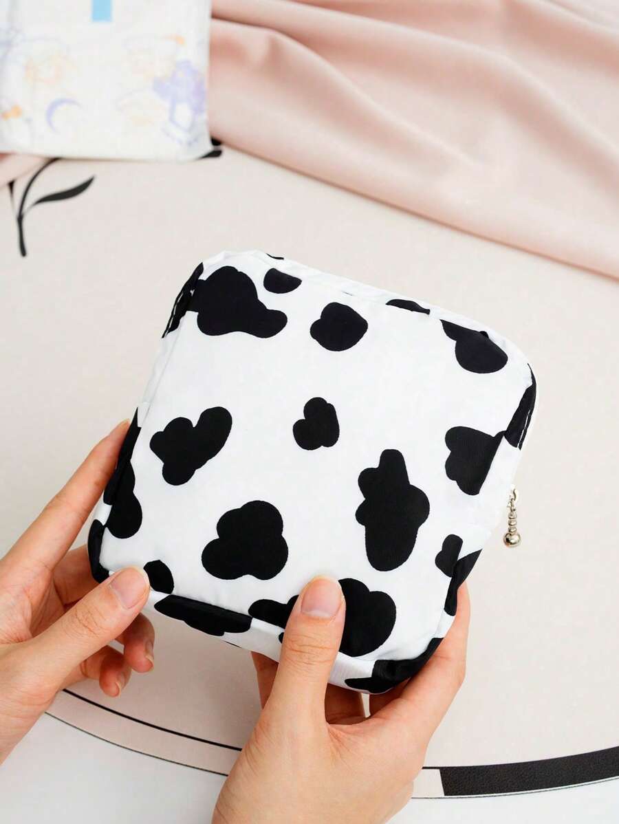 Sanitary Napkin Storage Bag Zipper Cow Print For Traveling Large Capacity Waterproof,Girls Cartoon Physiological Period Tampon Organizer Bag,Lightweight Storage Bag With Zipper For Sanitary Napkin Pads College Dorm Essentials, Stuff Bag Travel Essentials Ladies Travel Organizer Travel Accessories For Girl Women