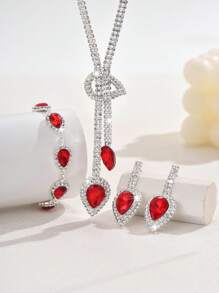1 Set Fashion Waterdrops Rhinestone Earrings Necklace Bracelet Jewelry Set, Suitable For Women's Daily, Wedding, Banquet & Party Wear
