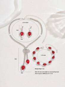 1 Set Fashion Waterdrops Rhinestone Earrings Necklace Bracelet Jewelry Set, Suitable For Women's Daily, Wedding, Banquet & Party Wear