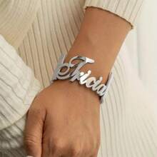 1 pieza Pulsera personalizada de acero inoxidable chapada en oro/plata de 18K, estilo elegante y urbano, diseño personalizable de estilo hip-hop para mujeres, adecuado para uso diario y fiestas, excelente para Acción de Gracias, Navidad, Halloween, Carnaval (solo personalización en inglés) - Multicolor - Ver 8