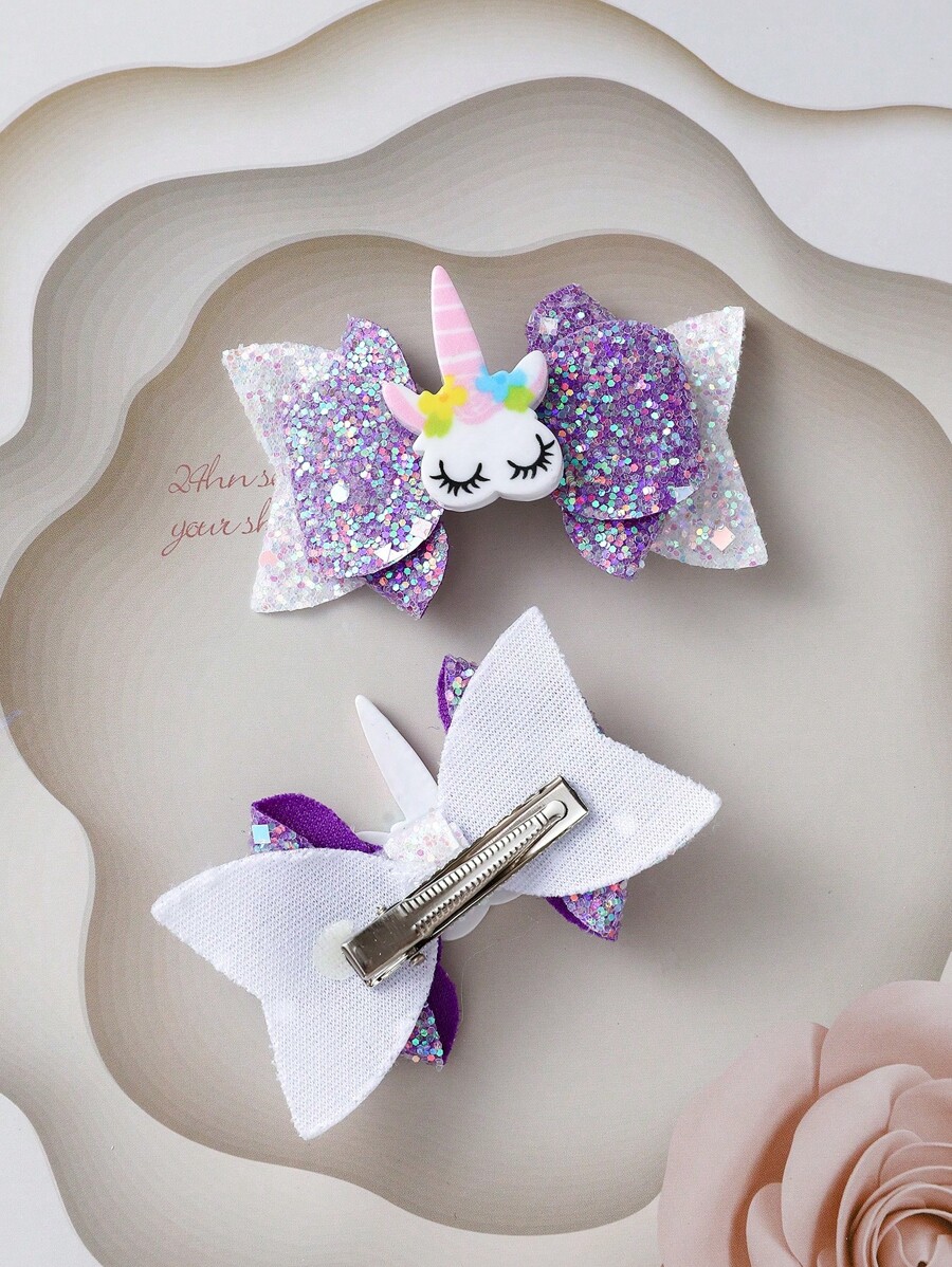 2pcs Set Simple Korean Style Glossy Bowknot Hair Clips For Children for