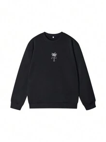 2025 Dames Herfst/Winter Nieuwe Eenvoudige Palmboom & Letter Print Casual Ronde Hals Lange Mouw Sweatshirt, Vakantie-geïnspireerd, Casual Maar Modieus: Ontdek Onze Dames Ronde Hals Sweatshirts Om Een Vleugje Elegantie Toe Te Voegen Aan Je Casual Garderobe
