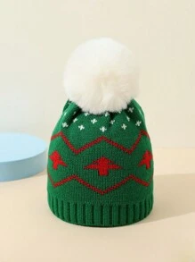 1 件婴儿针织圣诞帽，儿童保暖冬季针织帽，带绒球，圣诞老人设计 - 一頂兒童寶寶帽子 - 查看 9