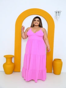 LONG DRESS WITH STRAPS EXG - PLUS - Baby Pink - View 1