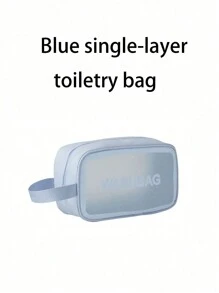 3合1/1双层旅行化妆包，PVC洗漱包，多功能行李包，化妆刷架，化妆品收纳包，干湿分离化妆包，暑假旅行必备，香水盒，数据线包，行李包，手提包，内衣包，返校 - 藍色 - 查看 10