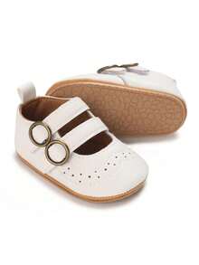 6-12个月百搭复古时尚优雅白色橡胶平底公主鞋，婴幼儿平底鞋，秋季款 - 白色 - 查看 2