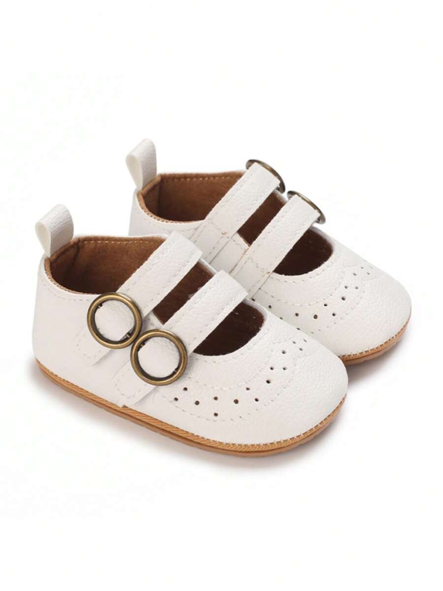 6-12个月百搭复古时尚优雅白色橡胶平底公主鞋，婴幼儿平底鞋，秋季款 - 白色 - 查看 1