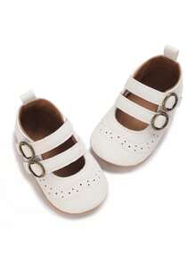 6-12个月百搭复古时尚优雅白色橡胶平底公主鞋，婴幼儿平底鞋，秋季款 - 白色 - 查看 3