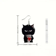Cartoon Black Cat Coffee Cup Acrylic Earrings - Lightweight, No Electroplating, Fashionable Accessory For Everyday And Party Occasions - Ideal Gift For Family And Friends