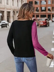 Elegant Round Neck Long Sleeve Button Decor Top, Suitable For Spring ...