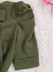 Women's Short Sleeve Puffed Blouse With Bow No. 8 - Hijau Tentara - View 5