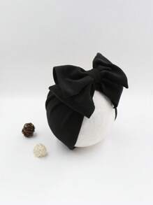 1 pieza Gorro de bebé con volantes y lazo de doble capa, adecuado para uso diario, recién nacido e infantil - Negro - Ver 2