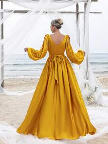 Faeriesty Mosy 镂空灯笼袖斜襟领正式派对礼服 新娘妈妈礼服 - 黃色 - 查看 3